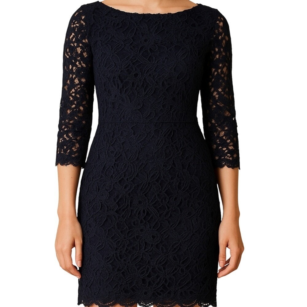 Lace Cocktail Dress Navy Floral Sheath Evening Quiet Luxury